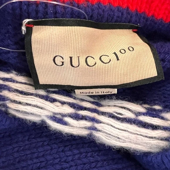 Gucci 100th Anniversary Navy Cardigan with Red and Green Accents - Picture 2 of 11